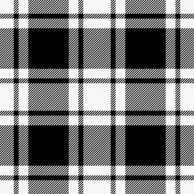 Tartan ekose. Siyah beyaz kafeste İskoç deseni. İskoç kafesi. Geleneksel İskoç geçmişi. Kusursuz kumaş dokusu. Vektör illüstrasyonu