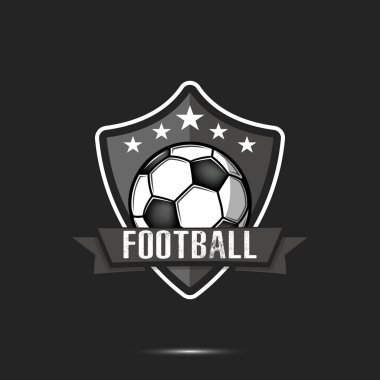 Futbol logosu tasarım şablonu. Futbol amblemi deseni. İzole edilmiş arka planda klasik tarz. Tişört grafiklerine baskı yap. Vektör illüstrasyonu