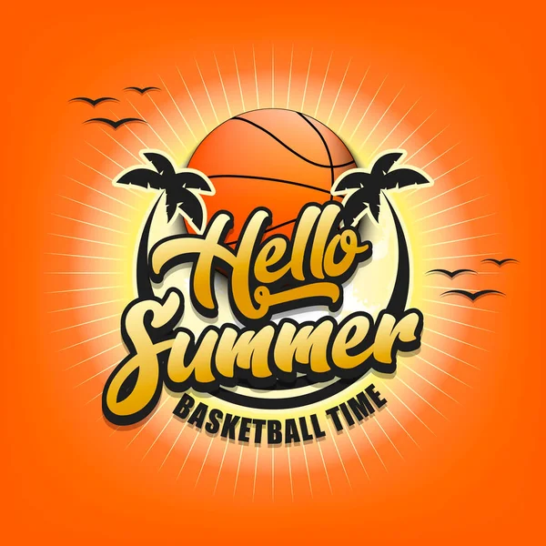 Sommer Basketball Logo Hallo Sommer Basketballzeit Muster Für Design Poster — Stockvektor