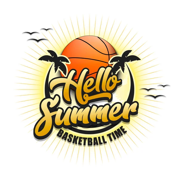 Sommer Basketball Logo Hallo Sommer Basketballzeit Muster Für Design Poster — Stockvektor