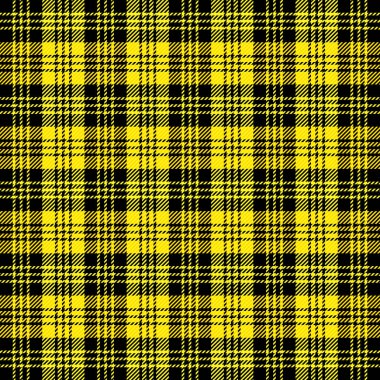 Tartan ekose. Sarı ve siyah kafeste İskoç deseni. İskoç kafesi. Geleneksel İskoç geçmişi. Kusursuz kumaş dokusu. Vektör illüstrasyonu