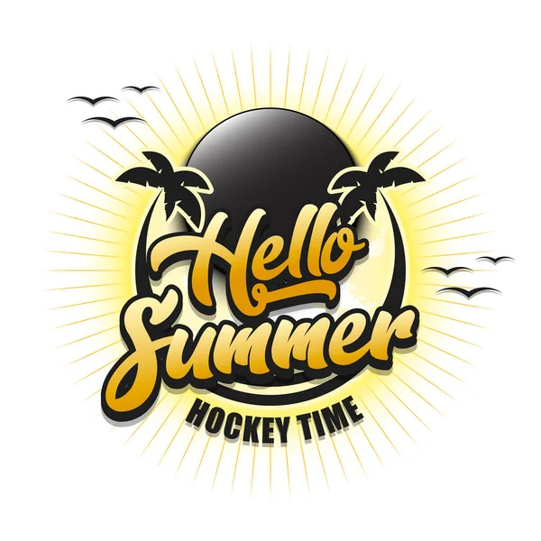 Λογότυπο Του Χόκεϊ Γεια Σου Καλοκαίρι Ώρα Για Χόκεϊ Μοτίβο — Διανυσματικό Αρχείο