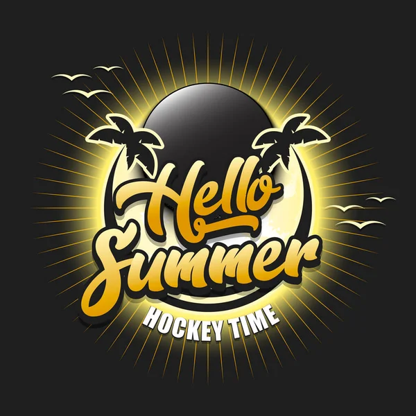 Λογότυπο Του Χόκεϊ Γεια Σου Καλοκαίρι Ώρα Για Χόκεϊ Μοτίβο — Διανυσματικό Αρχείο