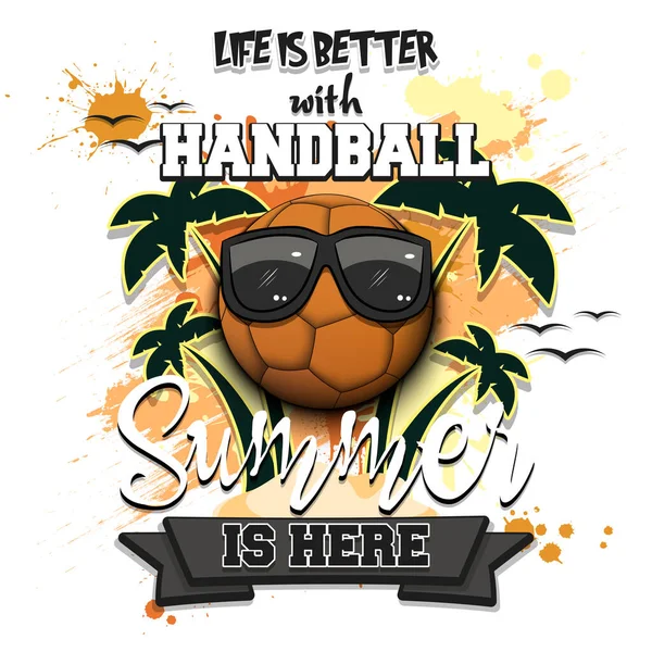 Summer Handball Poster Life Better Handball Summer Here Pattern Design — Stock Vector