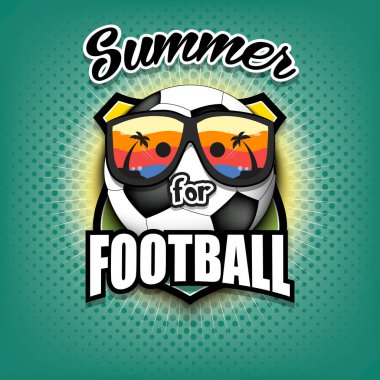 Yaz futbolu logosu. Futbol için yaz. Tasarım posteri, logo, amblem, etiket, pankart, simge için desen. İzole edilmiş arka planda futbol şablonu. Vektör illüstrasyonu