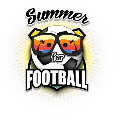 Yaz futbolu logosu. Futbol için yaz. Tasarım posteri, logo, amblem, etiket, pankart, simge için desen. İzole edilmiş arka planda futbol şablonu. Vektör illüstrasyonu