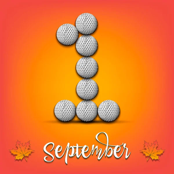 September Golf Balls Pattern Design Poster Logo Emblem Label Banner — Stock Vector