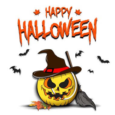 Mutlu Cadılar Bayramı. Şablon tenis tasarımı. Tenis topu, izole bir arka planda cadı şapkasıyla kabak şeklinde. Pankart, poster, tebrik kartı, davetiye. Vektör illüstrasyonu