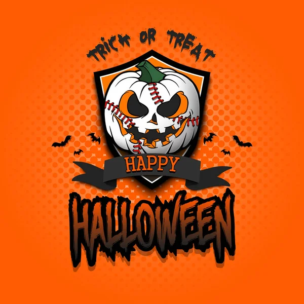 Feliz Halloween Diseño Plantilla Béisbol Logo Pelota Béisbol Forma Calabaza — Vector de stock