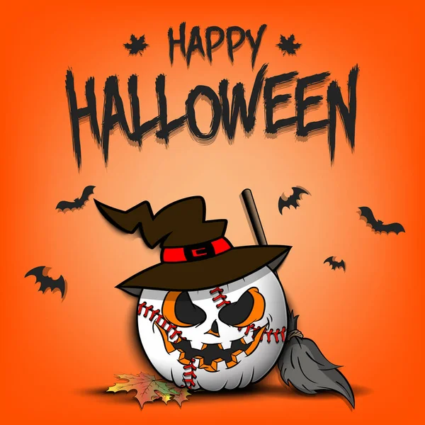 Feliz Halloween Diseño Plantilla Béisbol Pelota Béisbol Forma Calabaza Con — Vector de stock