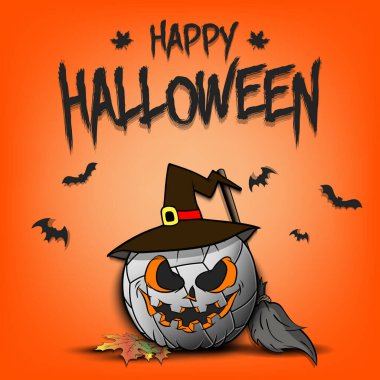 Mutlu Cadılar Bayramı. Voleybol cadılar şapkasıyla kabak şeklinde izole bir arka planda. Pankart, poster, tebrik kartı, davetiye. Vektör illüstrasyonu