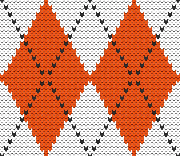 Baklava desenli Cadılar Bayramı deseni. Yün örgü örüyorum. İskoç ekoseli turuncu, siyah beyaz eşkenar dörtlü. Elmasların geleneksel İskoç geçmişi. Kusursuz kumaş dokusu. Vektör illüstrasyonu