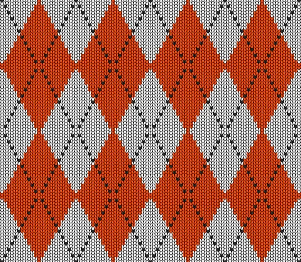 Baklava desenli Cadılar Bayramı deseni. Yün örgü örüyorum. İskoç ekoseli turuncu, siyah beyaz eşkenar dörtlü. Elmasların geleneksel İskoç geçmişi. Kusursuz kumaş dokusu. Vektör illüstrasyonu