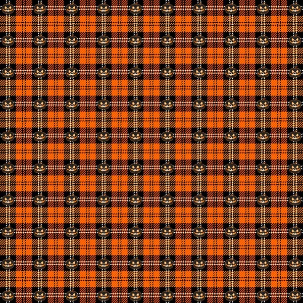 万圣节格子呢 苏格兰模式的黑色和橙色笼 苏格兰笼和南瓜 传统苏格兰格调背景 无缝布质感 矢量说明 — 图库矢量图片