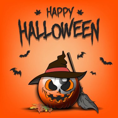 Mutlu Cadılar Bayramı. Şablon bilardo tasarımı. İzole bir arka planda cadı şapkası içinde balkabağı şeklinde bir bilardo topu. Pankart, poster, tebrik kartı, davetiye. Vektör illüstrasyonu