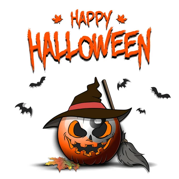 Mutlu Cadılar Bayramı. Şablon bilardo tasarımı. İzole bir arka planda cadı şapkası içinde balkabağı şeklinde bir bilardo topu. Pankart, poster, tebrik kartı, davetiye. Vektör illüstrasyonu