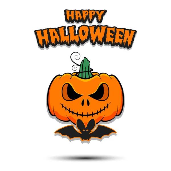 Frohes Halloween Halloween Kürbis Mit Düsterem Gesicht Und Fledermaus Auf — Stockvektor