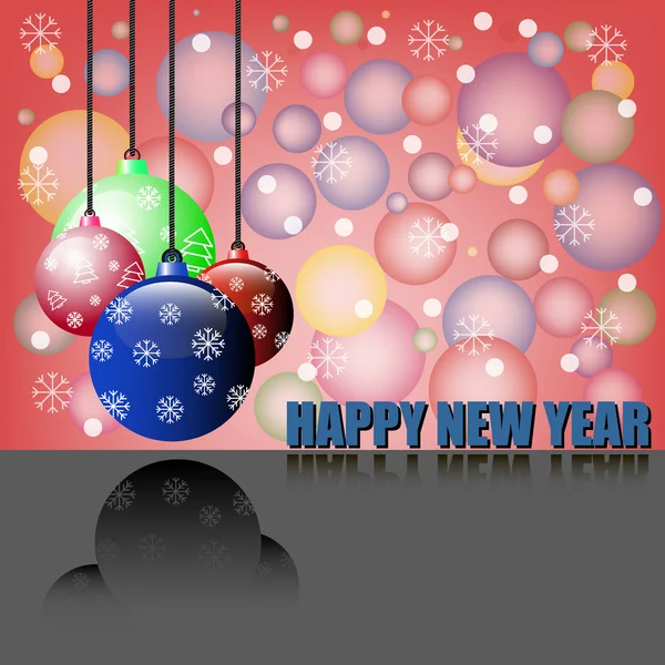 Felice anno nuovo e palle di Natale — Vettoriale Stock