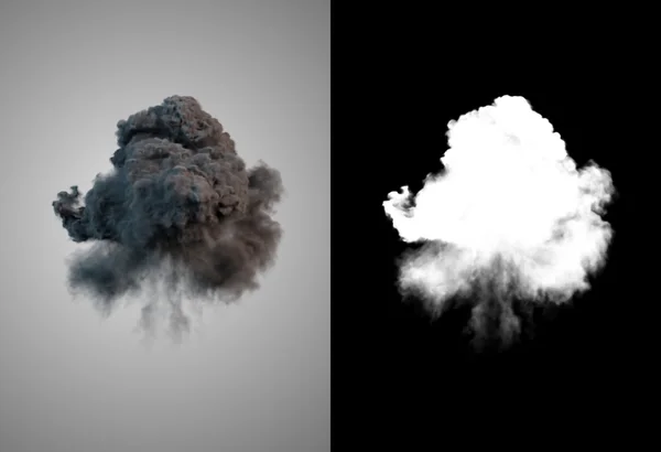 Peligrosa y dramática nube 3D representación de humo negro después de una explosión con canal alfa —  Fotos de Stock