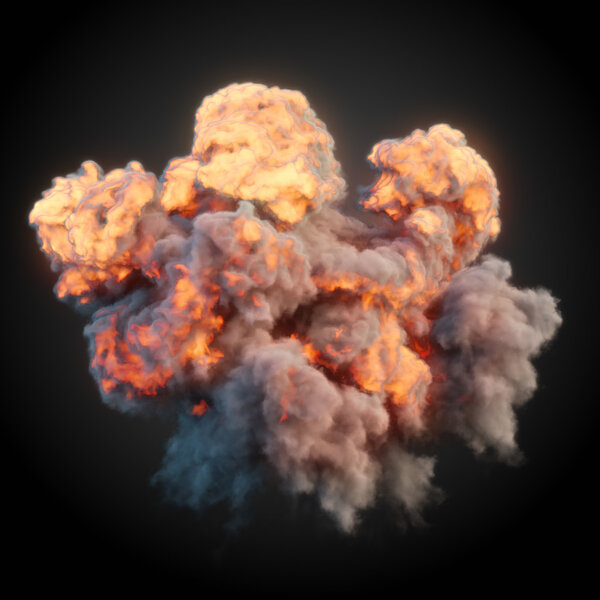 Большой взрыв с черным дымом в темном 3D рендеринга
