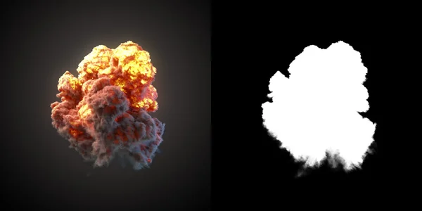 Stor explosion med svart rök i mörk 3d rendering — Stockfoto