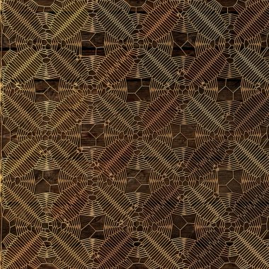 Ahşap zemin üzerine altın soyut desen. 3D render