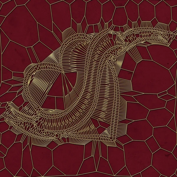 Gold abstraktes Herzmuster auf rotem Hintergrund. 3D-Darstellung — Stockfoto