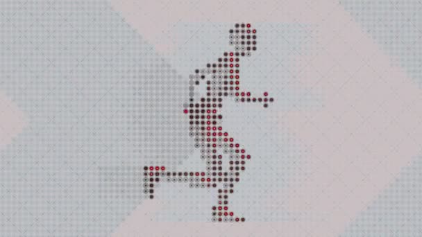 Koşan bir adamın silueti. Düz desenli renkli noktalar. 3d canlandırma döngüsü canlandırması — Stok video