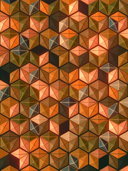 Modern colored hexagonal shape backdrop. Geometric digital 3d rendering pattern. Polygonal technology design. Modern geometric background