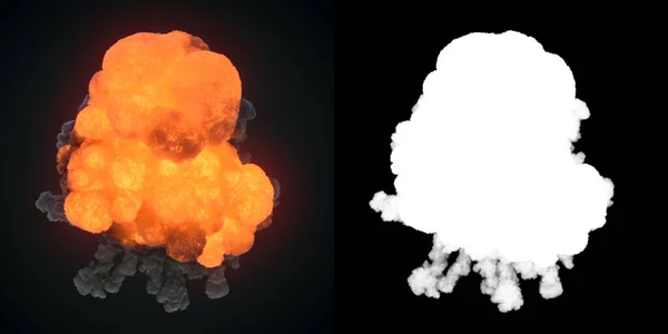 グラフィックデザインの暗い背景に煙道で火災爆発 アルファチャンネルマットを用いたアブストラクト背景 光る効果 3Dレンダリングデジタルイラスト — ストック写真