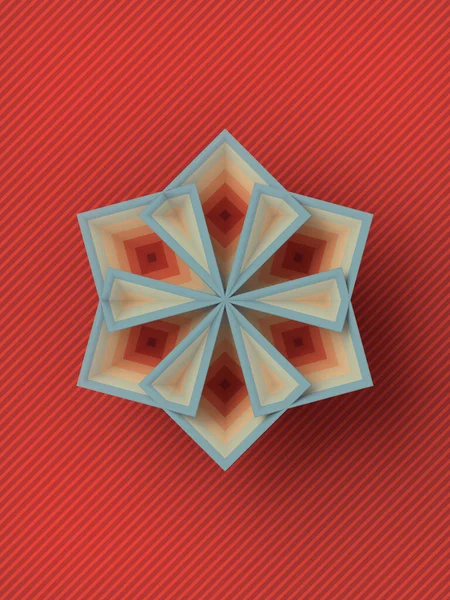 レトロなスタイルでマルチカラーのシンプルな幾何学的なスタイルの花 3Dレンダリングデジタルイラスト 幾何学的形状 モダンなデザイン 最小限の抽象的背景 — ストック写真