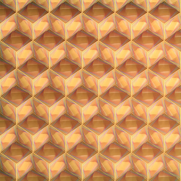 Projeção Isométrica Renderização Cubos Laranja Brilhantes Com Padrão Geométrico Colorido — Fotografia de Stock