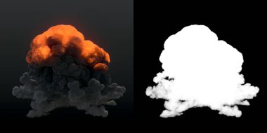 Çok gerçekçi bir yangın patlaması, koyu duman ve beste yapmak için alfa matte. 3d dijital resimleme