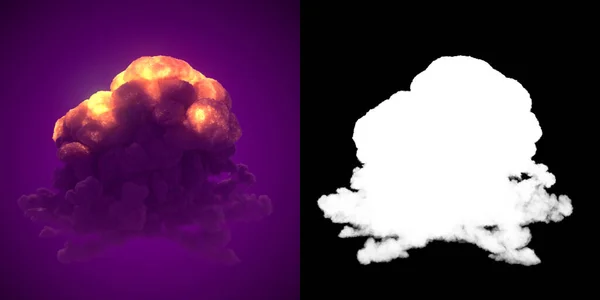 Kemisk Explosion Med Fantastisk Tjock Rök Isolerad Violett Bakgrund För — Stockfoto