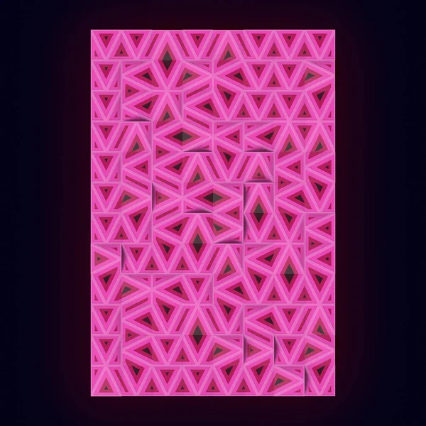 别致的线条艺术设计模板 矩形与图案随机排列粉红色三角形的纸制设计 正弦投影 现代3D渲染数字图解 — 图库照片