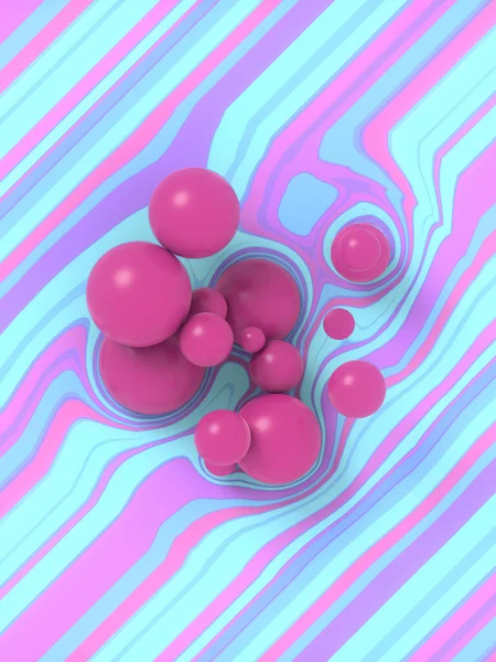 Modern Rendering Digital Illustration Group Pink Balls Striped Multi Colored — Stock Photo, Image