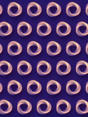 Mobius yüzük geometrik figürünün çok renkli desenli modası, baskı tasarımı için mor arkaplan üzerinde. Soyut geometrik desen. Asgari yaratıcı tasarım. 3d resimleme