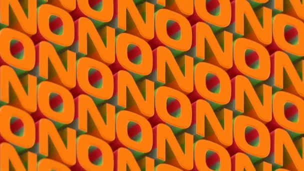 Orange composition words NO with moving striped texture 3d render loop animation — Stock Video