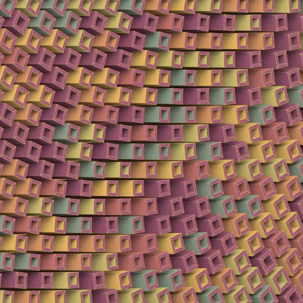 Pattern Rotated Multicolored Boxes Striped Texture Sides Futuristic Geometry Rendering — Foto de Stock
