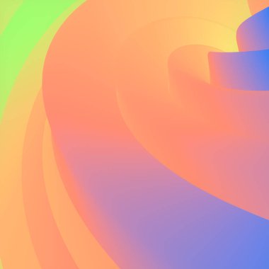 Dalgalı kıvrımlı sıvı şekilleri ve modaya uygun holografik grafikler. Soyut tasarım ögesi 3d oluşturma