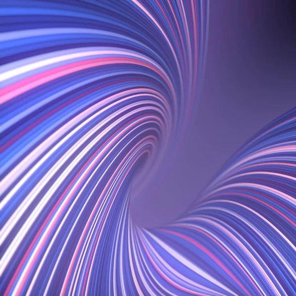 光沢のあるピンクの要素を持つツイストブルーとバイオレット色の線の抽象的な背景。3Dレンダリングデジタルイラスト — ストック写真