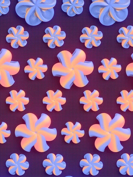 Abstrakt mønster av 3d smeltende geometriske blomsterknopper. Trendy konstruksjonsdel. Moderne bakgrunn. Digital illustrasjon – stockfoto
