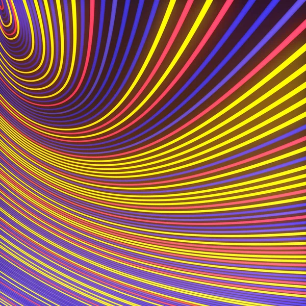 複数の色の波状線のパターンを曲げる背景 抽象的なデザイン要素 エレガントな3Dレンダリングデジタルイラスト — ストック写真