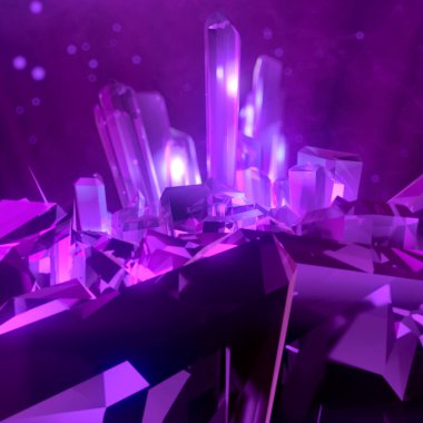 Parlak kristallerle üç boyutlu resimleme. Işık parçacıkları mücevhere yansıyor. Alanın derinliğine sahip güzel, lüks, soyut bir arka plan.