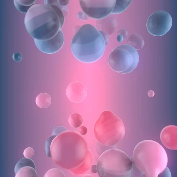 液体亚球有机结构 带渐变颜色的粘性液滴 流行的全息图浮泡 波浪抽象的背景 地面的深度 3D渲染数字图像 — 图库照片