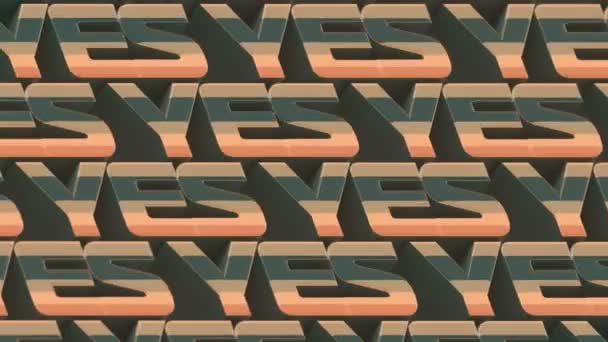 Κινούμενη ριγέ υφή των λέξεων ΝΑΙ. Σύγχρονη απρόσκοπτη βρόχο animation 3D καθιστούν HD — Αρχείο Βίντεο