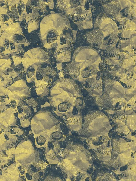 Eski Buruşmuş Kağıtların Üzerindeki Karikatür Kafatası Duvarı Protesto Afiş Tarzında — Stok fotoğraf