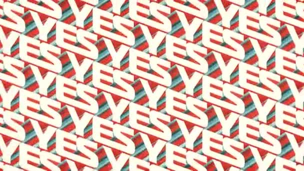 Moving texture words YES with striped pattern on sides. 3d render loop animation — Stock Video