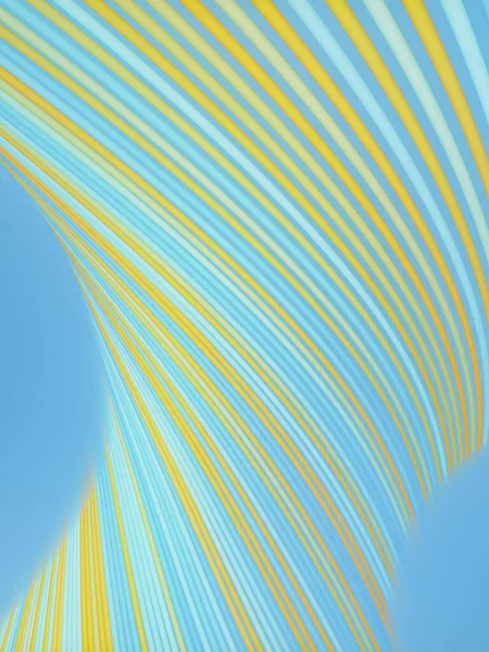 波のような青と黄色のツイストストライプの背景 フローティングライン現代抽象アート 現代の未来的なパターン 3Dレンダリングデジタルイラスト — ストック写真