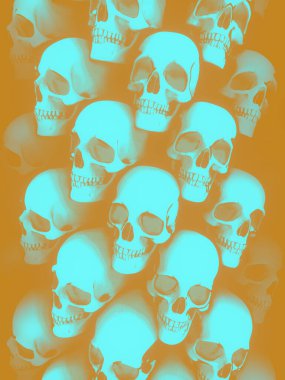 Kafatasları, modern düz sanat çizimleri duvarı. Soyut tarz tasarımı. 3d oluşturma arkaplanı